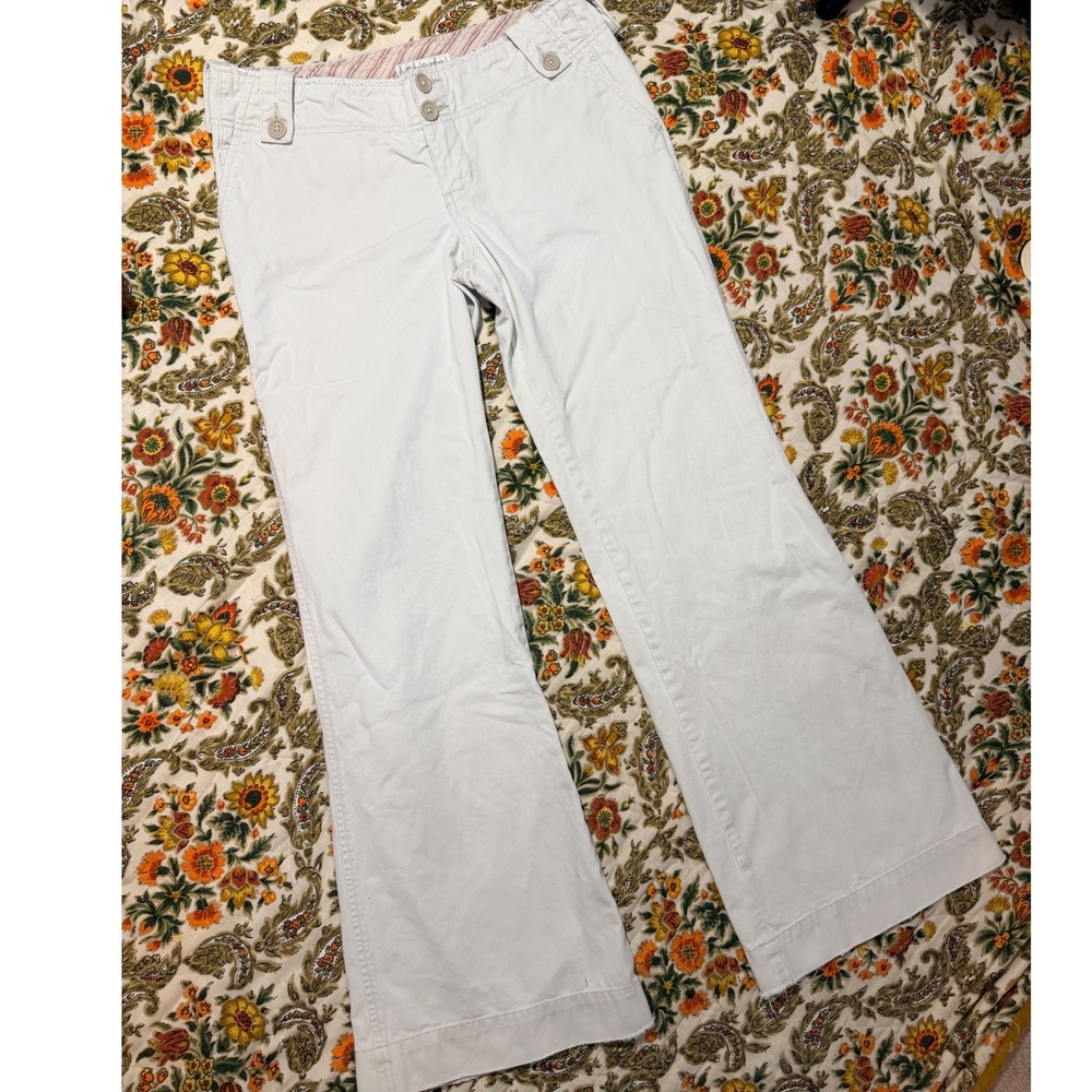 Abercrombie & Fitch Vintage Cream Wide Leg Sailor Pants Low Rise Cotton 6 Long